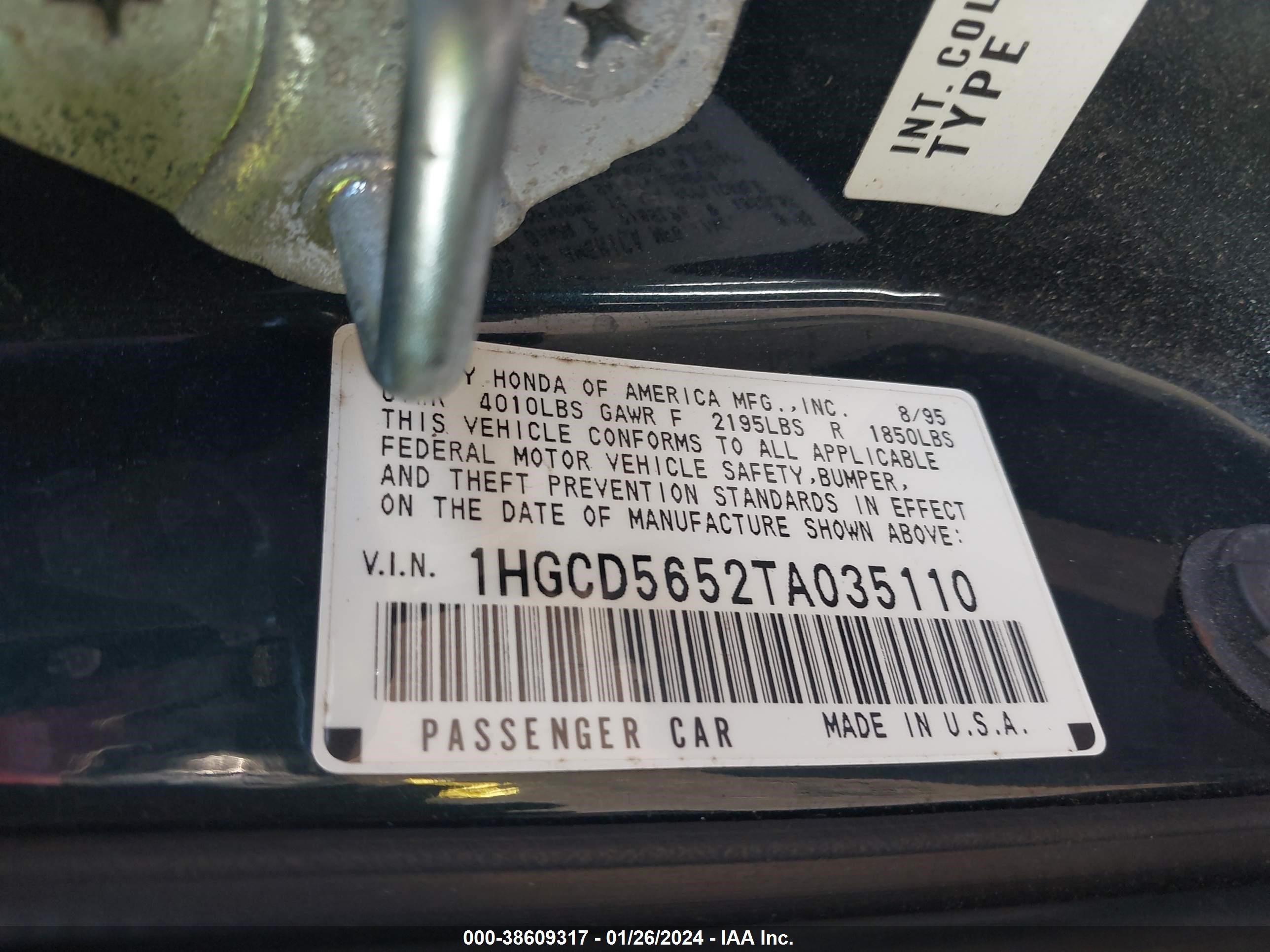 Photo 8 VIN: 1HGCD5652TA035110 - HONDA ACCORD 