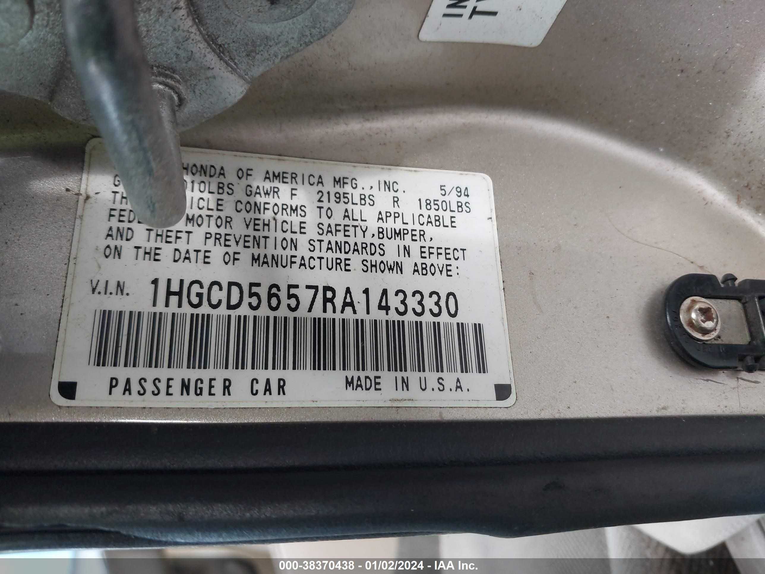 Photo 8 VIN: 1HGCD5657RA143330 - HONDA ACCORD 