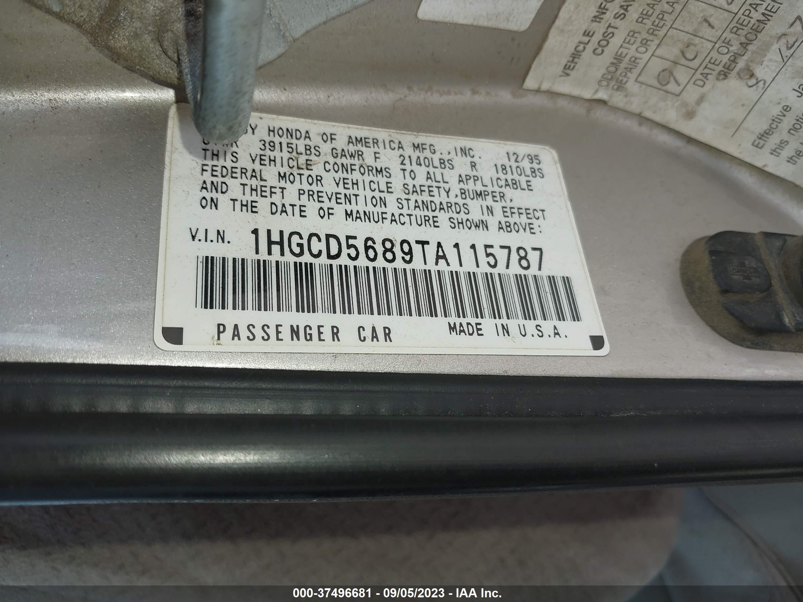 Photo 8 VIN: 1HGCD5689TA115787 - HONDA ACCORD 