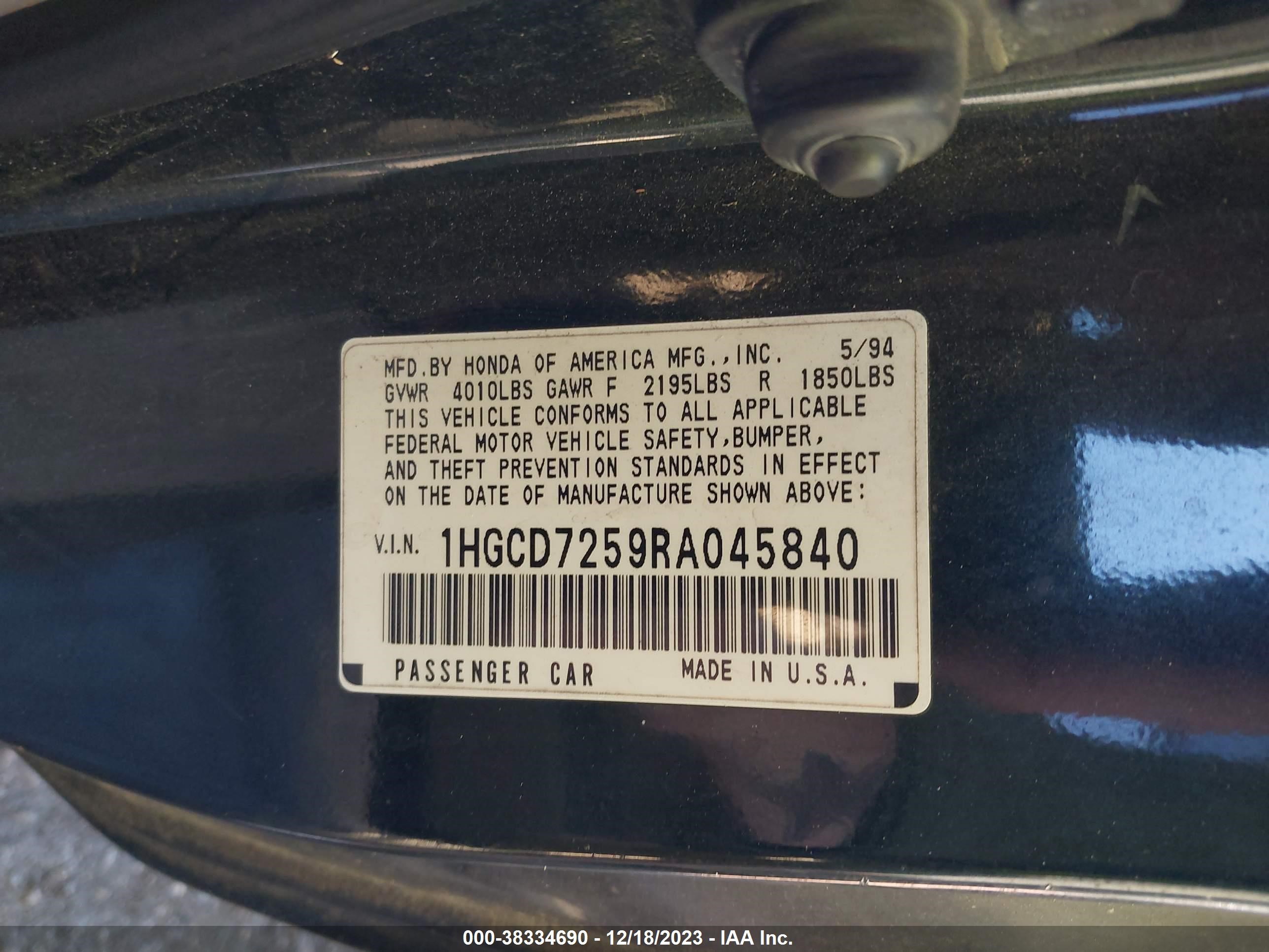 Photo 8 VIN: 1HGCD7259RA045840 - HONDA ACCORD 