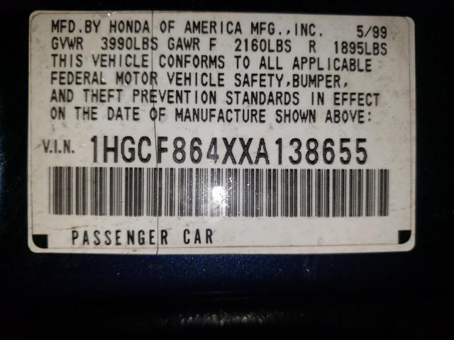 Photo 9 VIN: 1HGCF864XXA138655 - HONDA ACCORD DX 