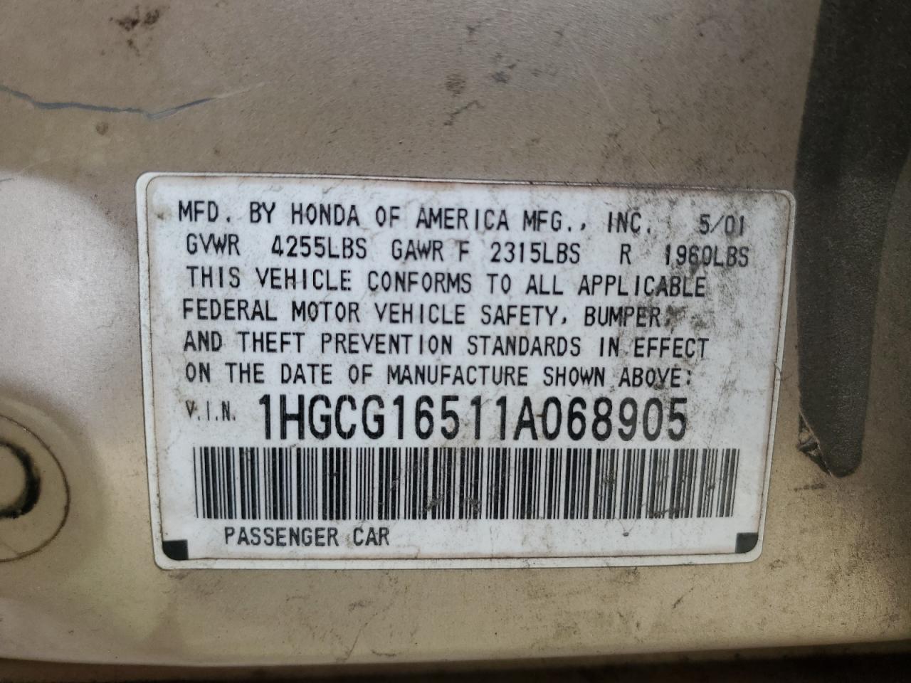 Photo 11 VIN: 1HGCG16511A068905 - HONDA ACCORD 