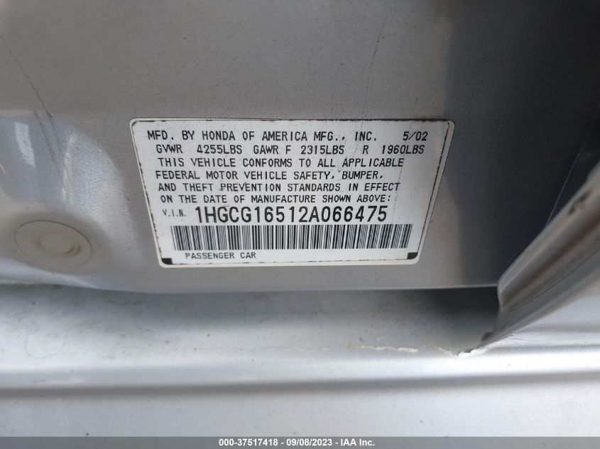 Photo 8 VIN: 1HGCG16512A066475 - HONDA ACCORD 