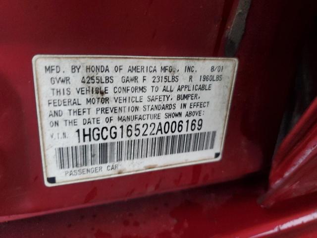 Photo 11 VIN: 1HGCG16522A006169 - HONDA ACCORD EX 