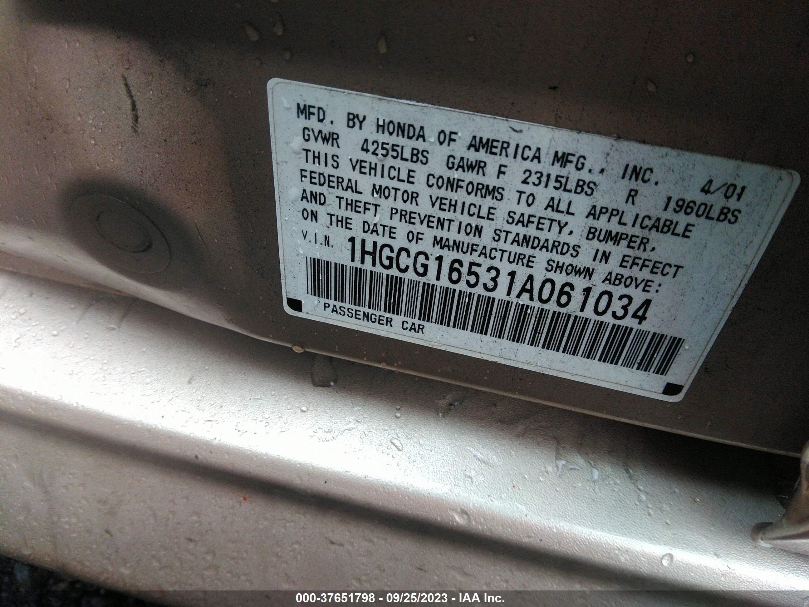 Photo 8 VIN: 1HGCG16531A061034 - HONDA ACCORD 