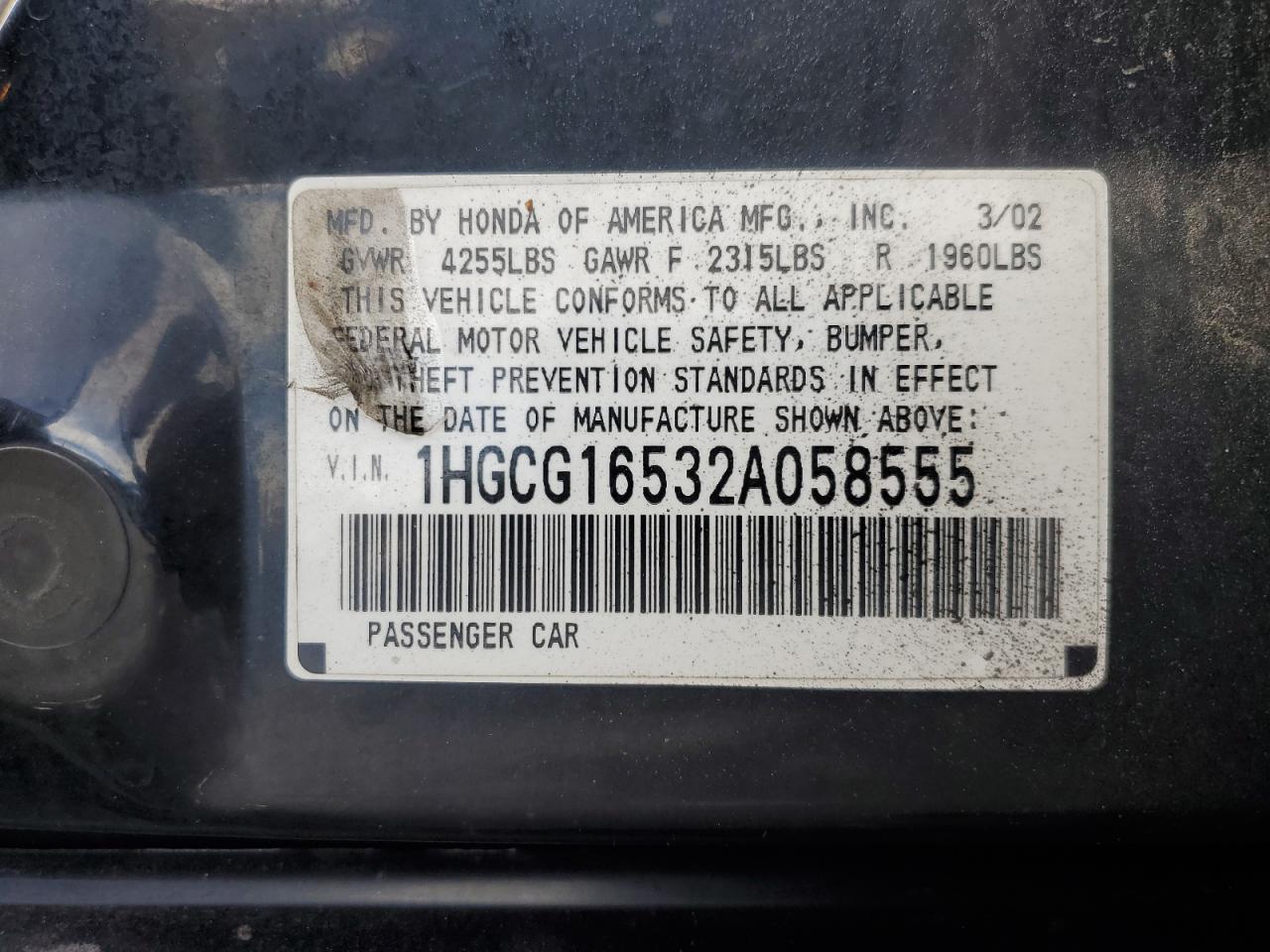 Photo 11 VIN: 1HGCG16532A058555 - HONDA ACCORD 