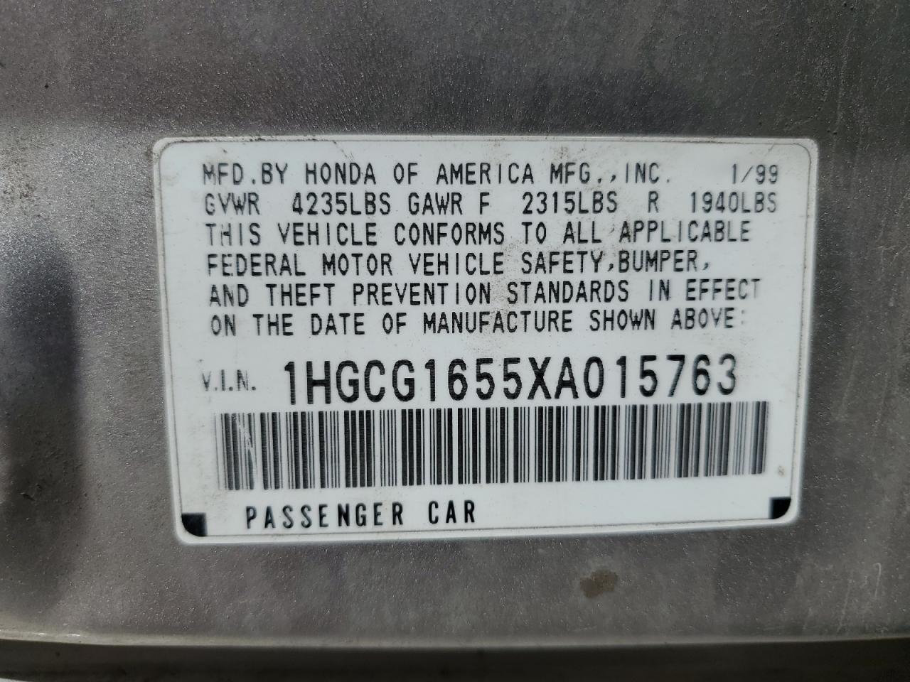 Photo 11 VIN: 1HGCG1655XA015763 - HONDA ACCORD 