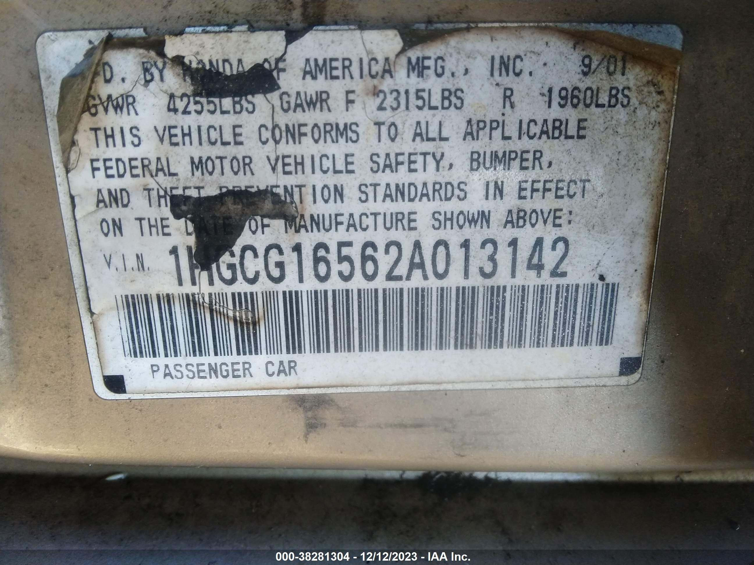 Photo 8 VIN: 1HGCG16562A013142 - HONDA ACCORD 