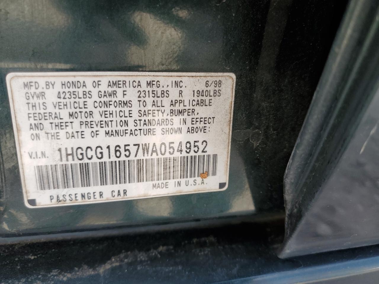 Photo 11 VIN: 1HGCG1657WA054952 - HONDA ACCORD 