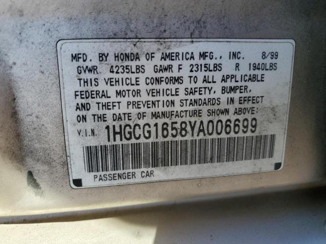 Photo 11 VIN: 1HGCG1658YA006699 - HONDA ACCORD EX 