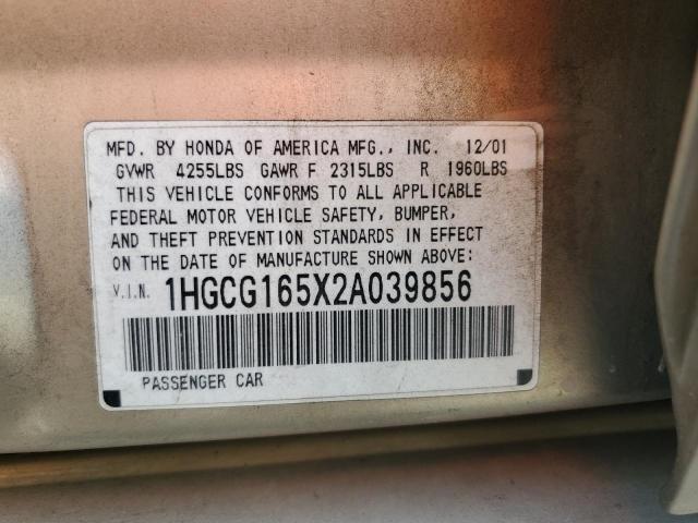 Photo 11 VIN: 1HGCG165X2A039856 - HONDA ACCORD EX 