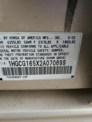 Photo 11 VIN: 1HGCG165X2A070699 - HONDA ACCORD EX 