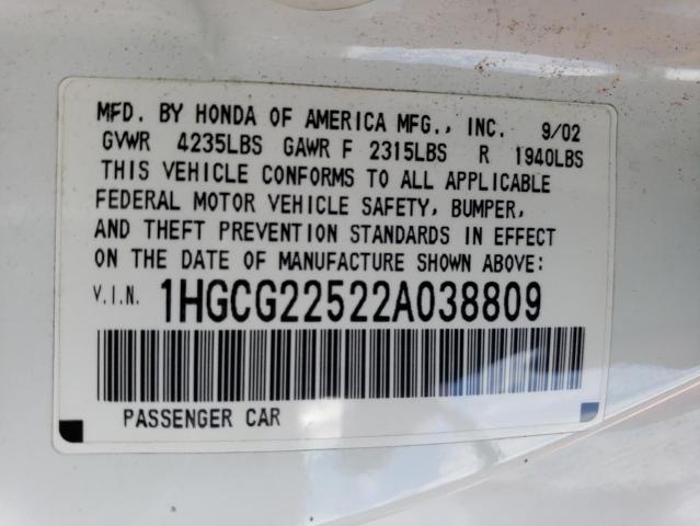 Photo 11 VIN: 1HGCG22522A038809 - HONDA ACCORD EX 