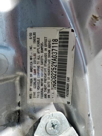 Photo 12 VIN: 1HGCG2252YA037118 - HONDA ACCORD EX 