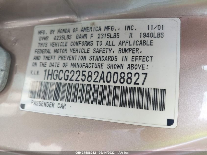 Photo 8 VIN: 1HGCG22582A008827 - HONDA ACCORD 