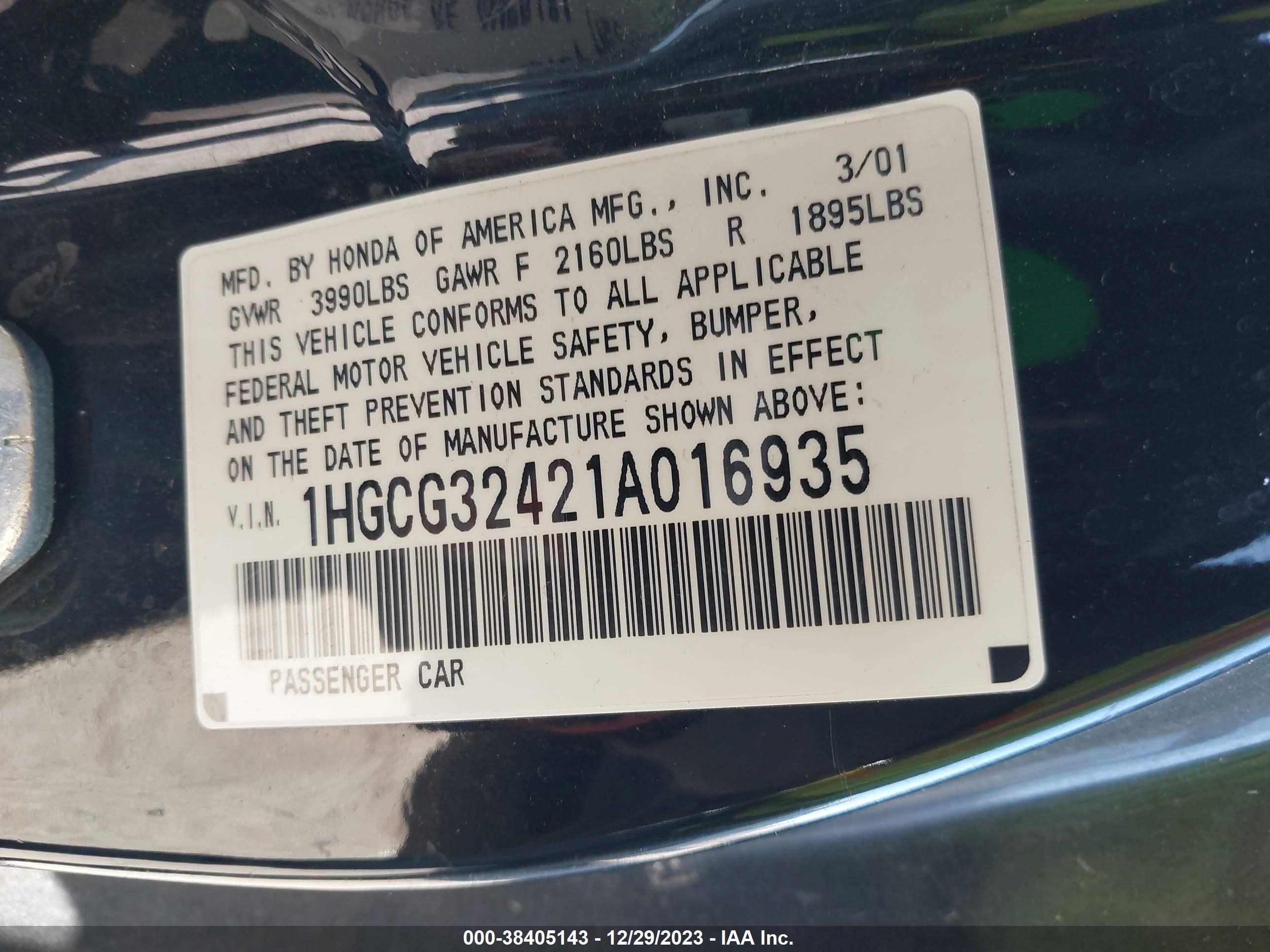 Photo 8 VIN: 1HGCG32421A016935 - HONDA ACCORD 