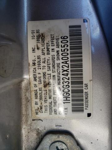 Photo 9 VIN: 1HGCG324X2A005506 - HONDA ACCORD LX 