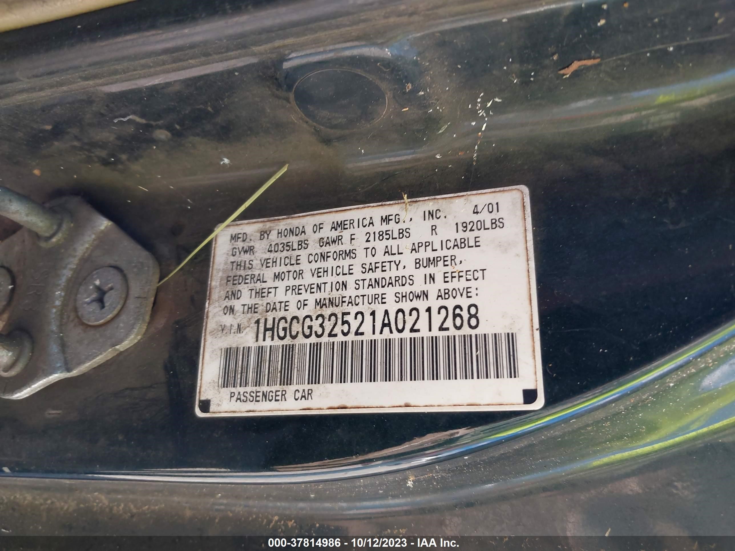 Photo 8 VIN: 1HGCG32521A021268 - HONDA ACCORD 