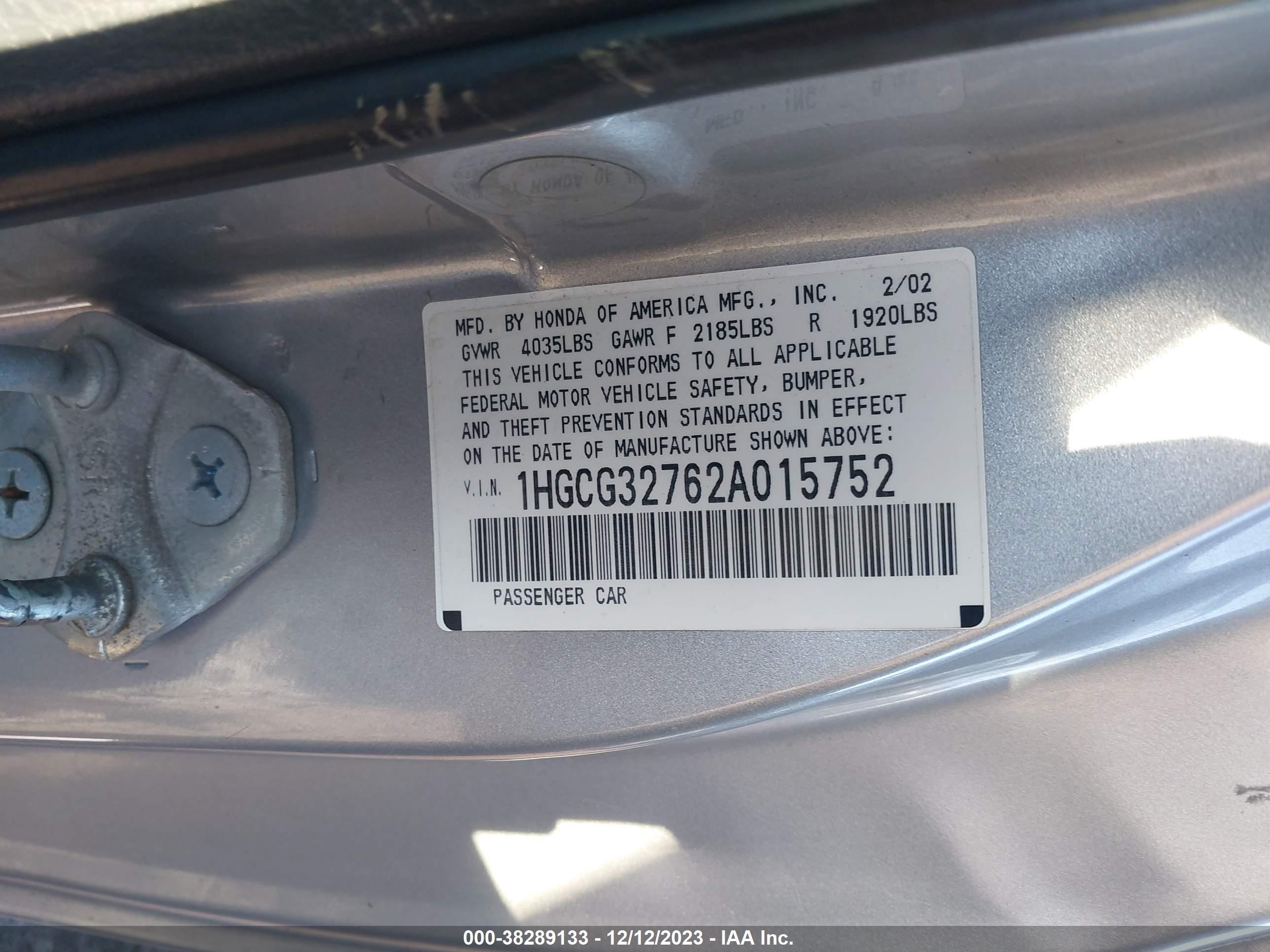 Photo 8 VIN: 1HGCG32762A015752 - HONDA ACCORD 