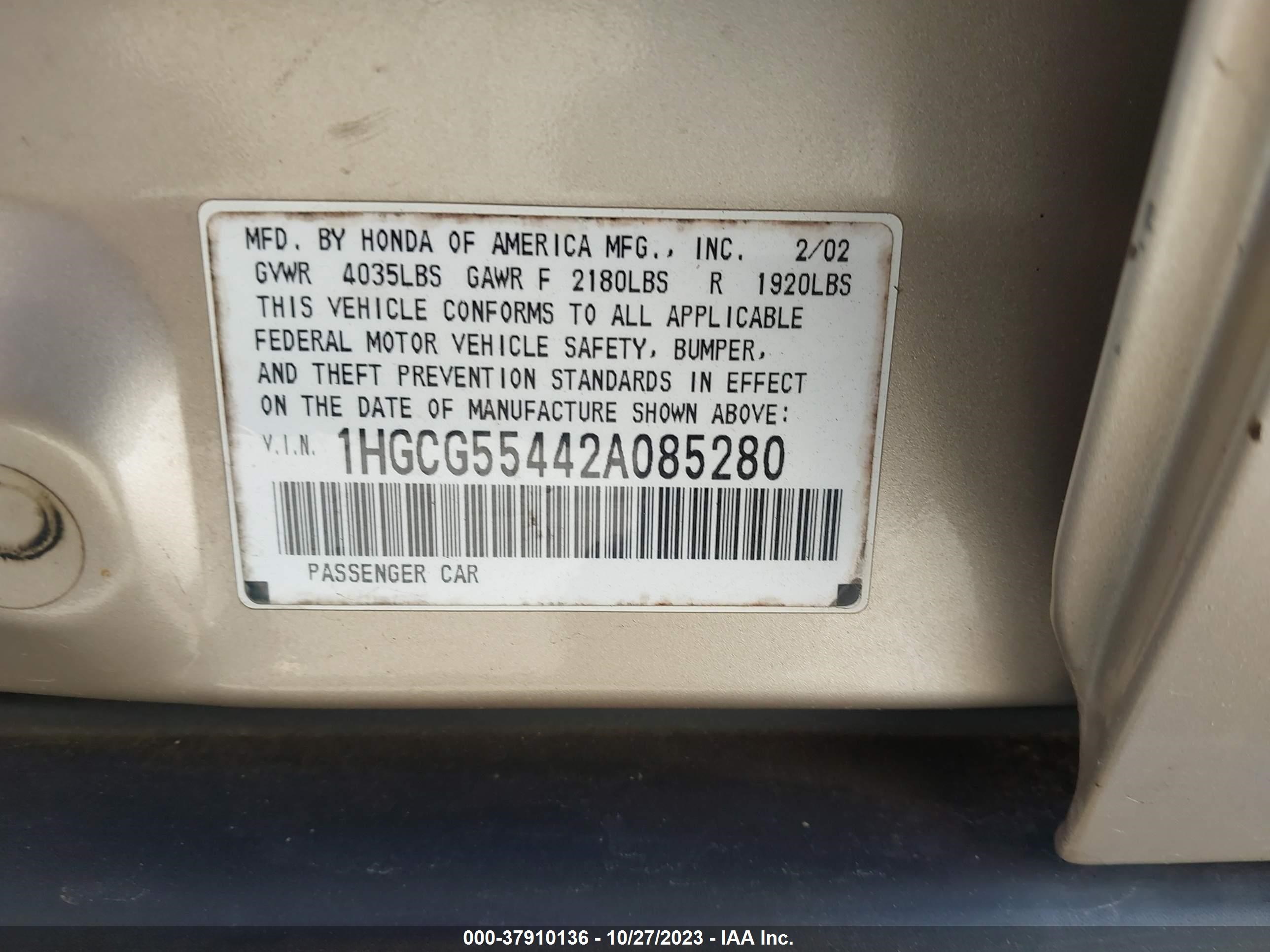 Photo 8 VIN: 1HGCG55442A085280 - HONDA ACCORD 