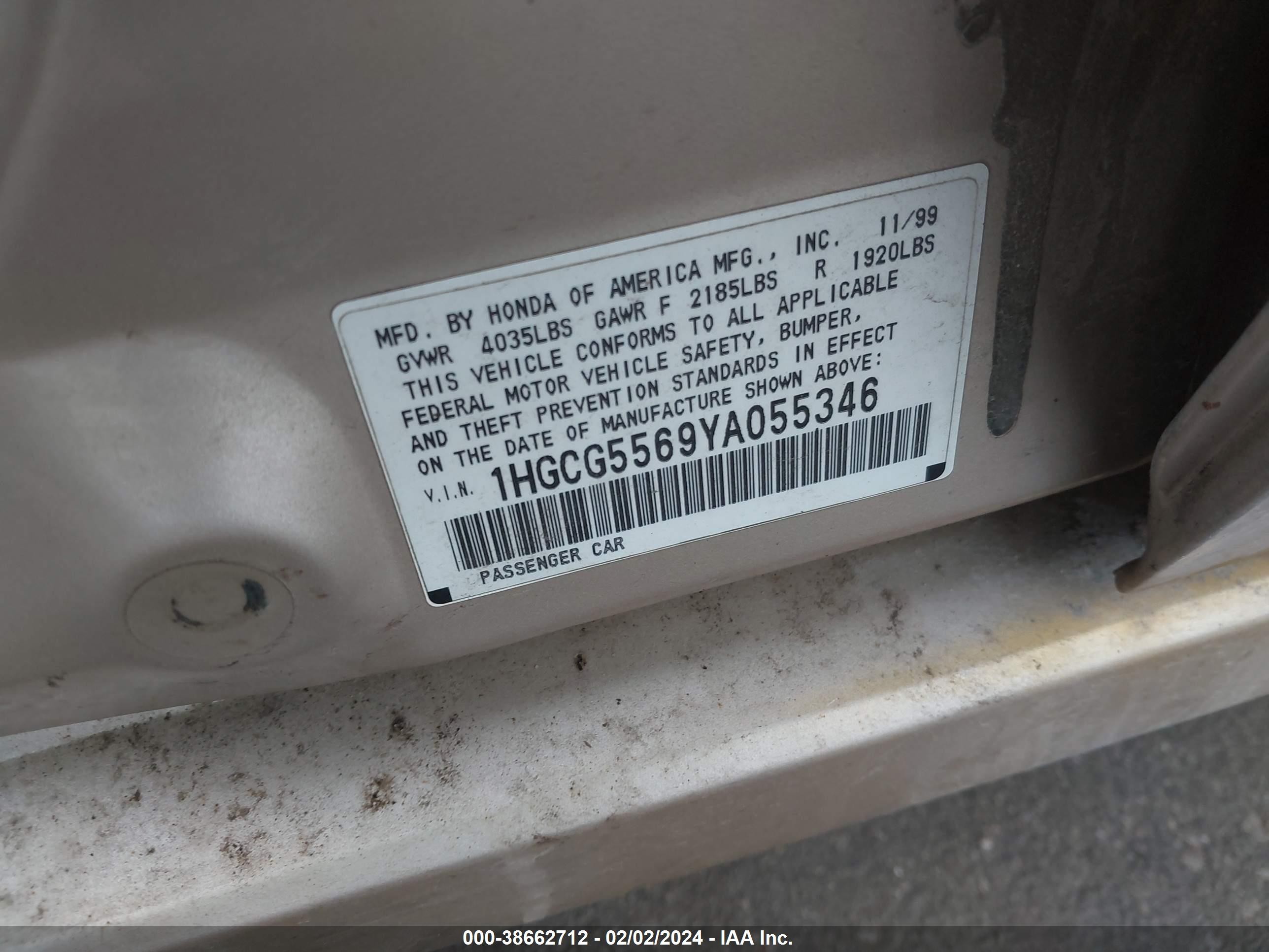 Photo 8 VIN: 1HGCG5569YA055346 - HONDA ACCORD 