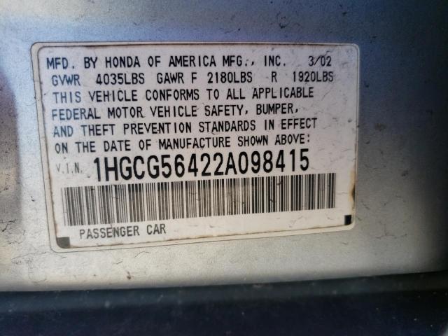 Photo 11 VIN: 1HGCG56422A098415 - HONDA ACCORD LX 