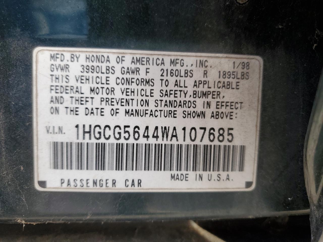 Photo 11 VIN: 1HGCG5644WA107685 - HONDA ACCORD 