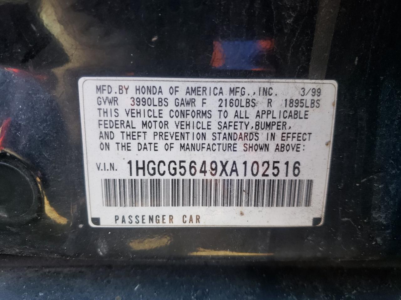 Photo 12 VIN: 1HGCG5649XA102516 - HONDA ACCORD 