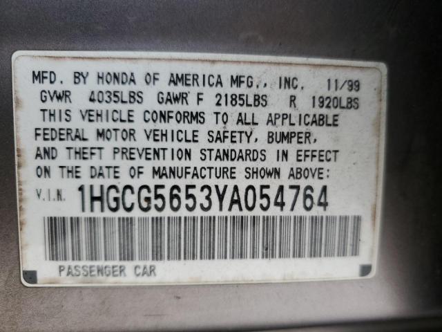 Photo 12 VIN: 1HGCG5653YA054764 - HONDA ACCORD 