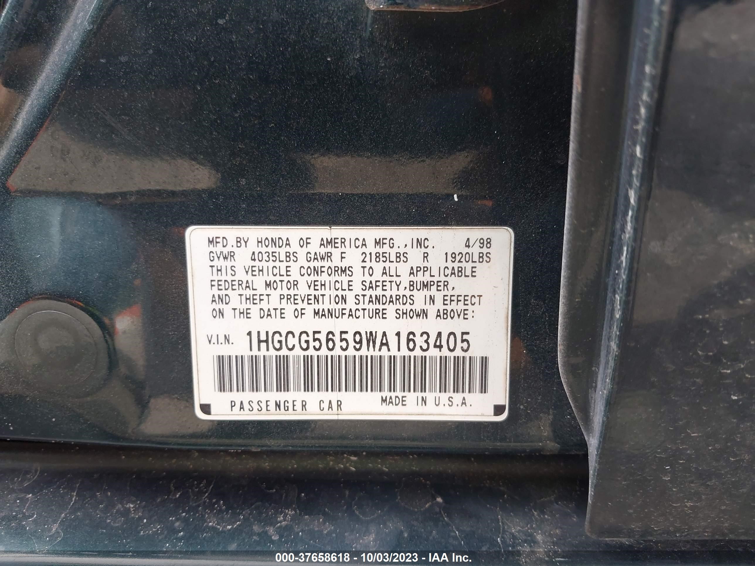 Photo 8 VIN: 1HGCG5659WA163405 - HONDA ACCORD 