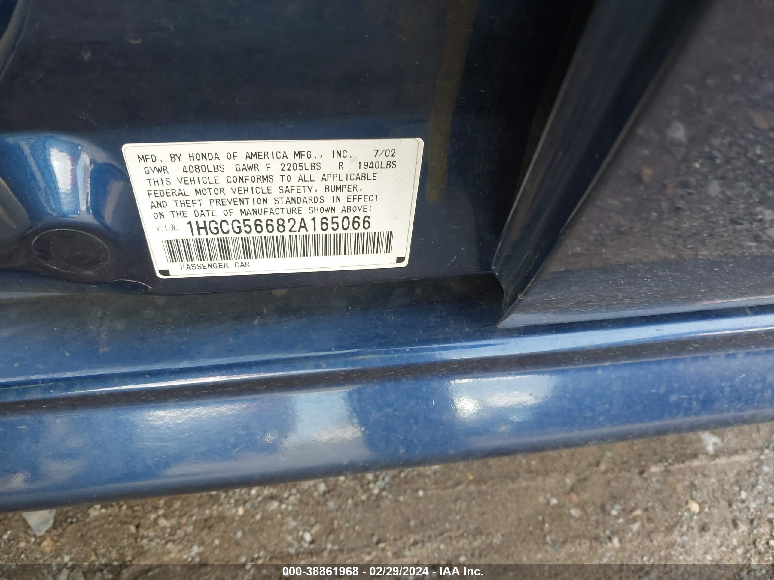 Photo 8 VIN: 1HGCG56682A165066 - HONDA ACCORD 