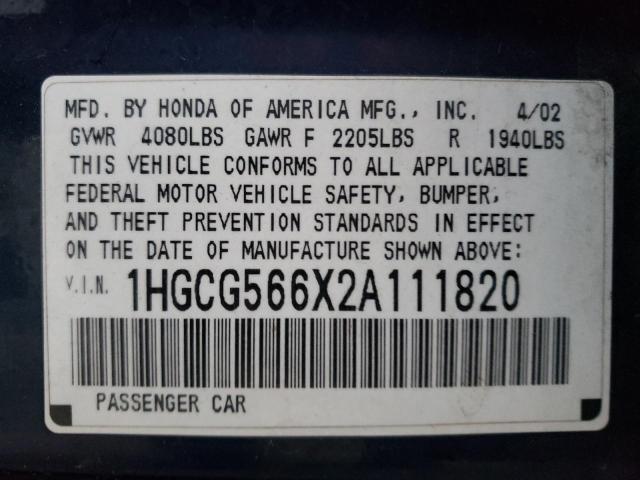 Photo 11 VIN: 1HGCG566X2A111820 - HONDA ACCORD EX 