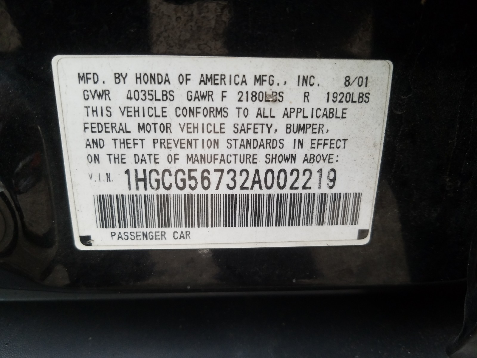 Photo 9 VIN: 1HGCG56732A002219 - HONDA ACCORD SE 