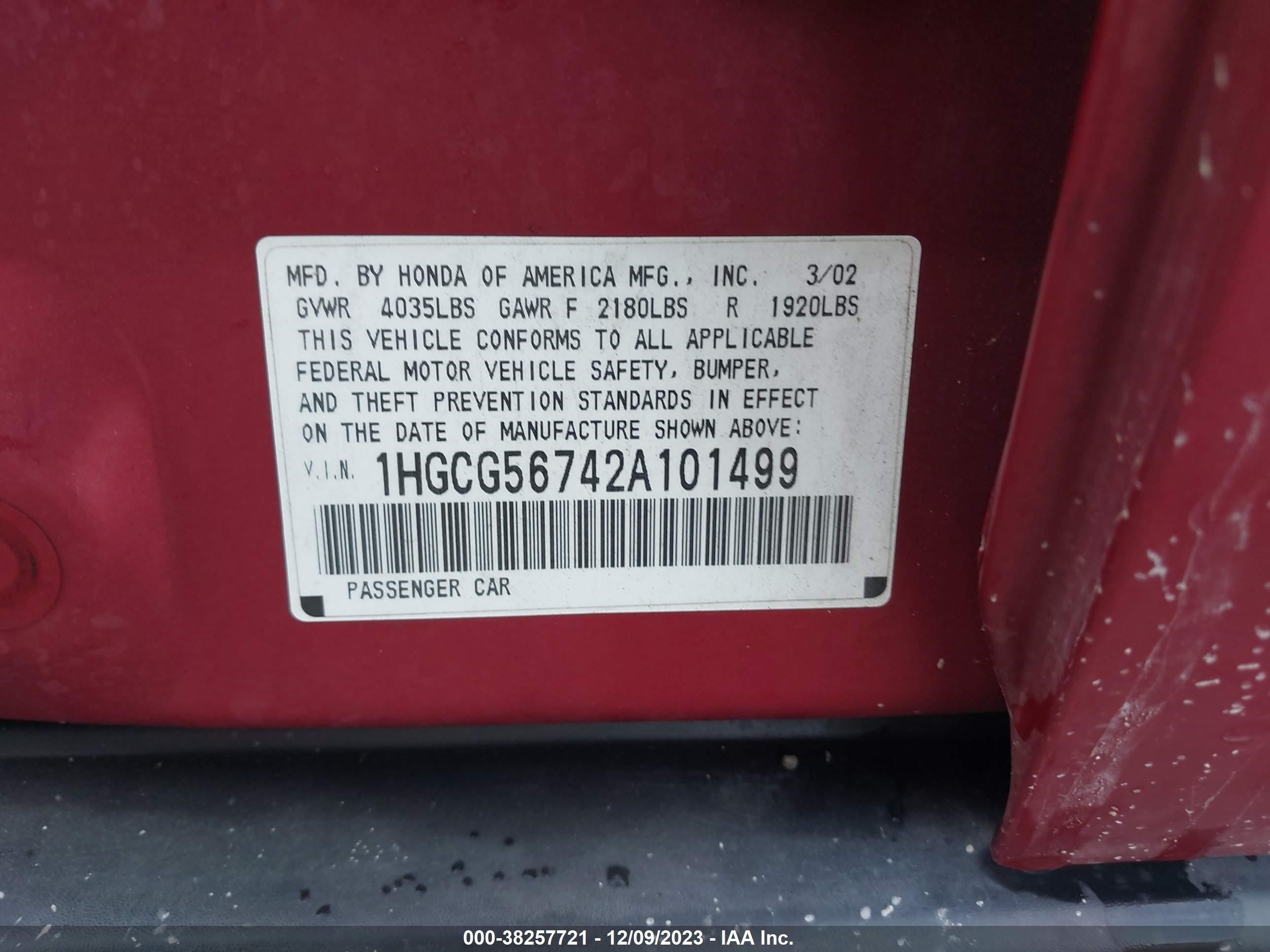 Photo 8 VIN: 1HGCG56742A101499 - HONDA ACCORD 