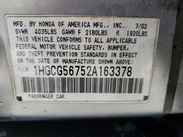 Photo 11 VIN: 1HGCG56752A163378 - HONDA ACCORD 