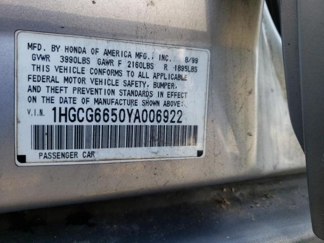 Photo 9 VIN: 1HGCG6650YA006922 - HONDA ACCORD LX 