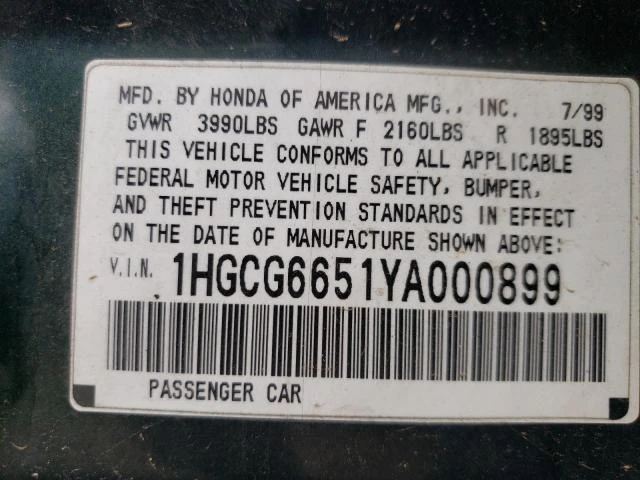 Photo 11 VIN: 1HGCG6651YA000899 - HONDA ACCORD LX 