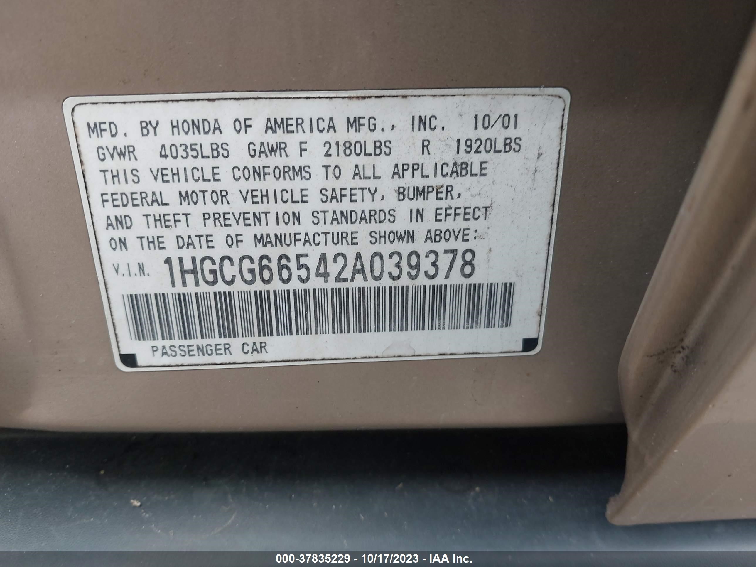 Photo 8 VIN: 1HGCG66542A039378 - HONDA ACCORD 