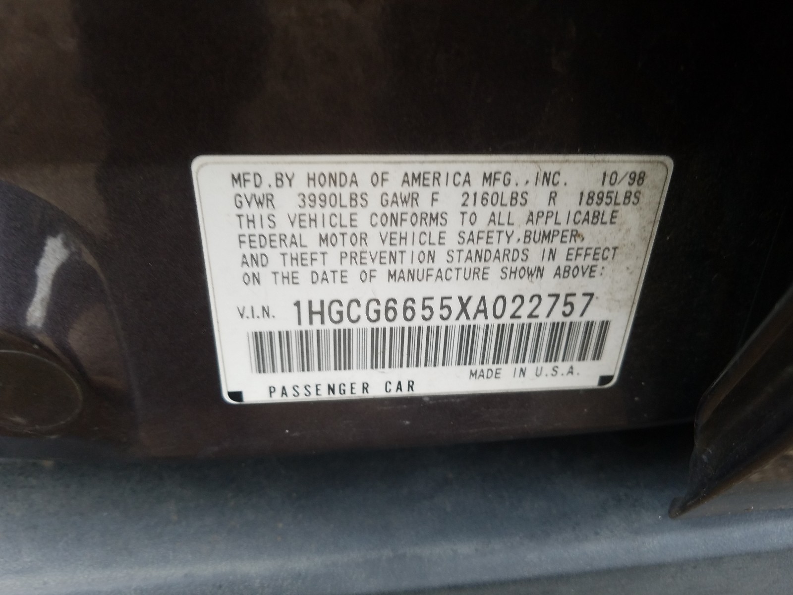 Photo 9 VIN: 1HGCG6655XA022757 - HONDA ACCORD 