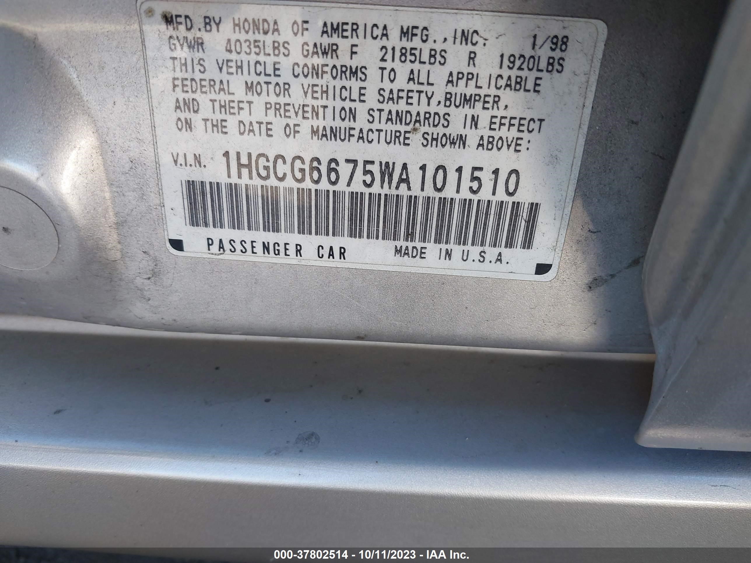 Photo 8 VIN: 1HGCG6675WA101510 - HONDA ACCORD 