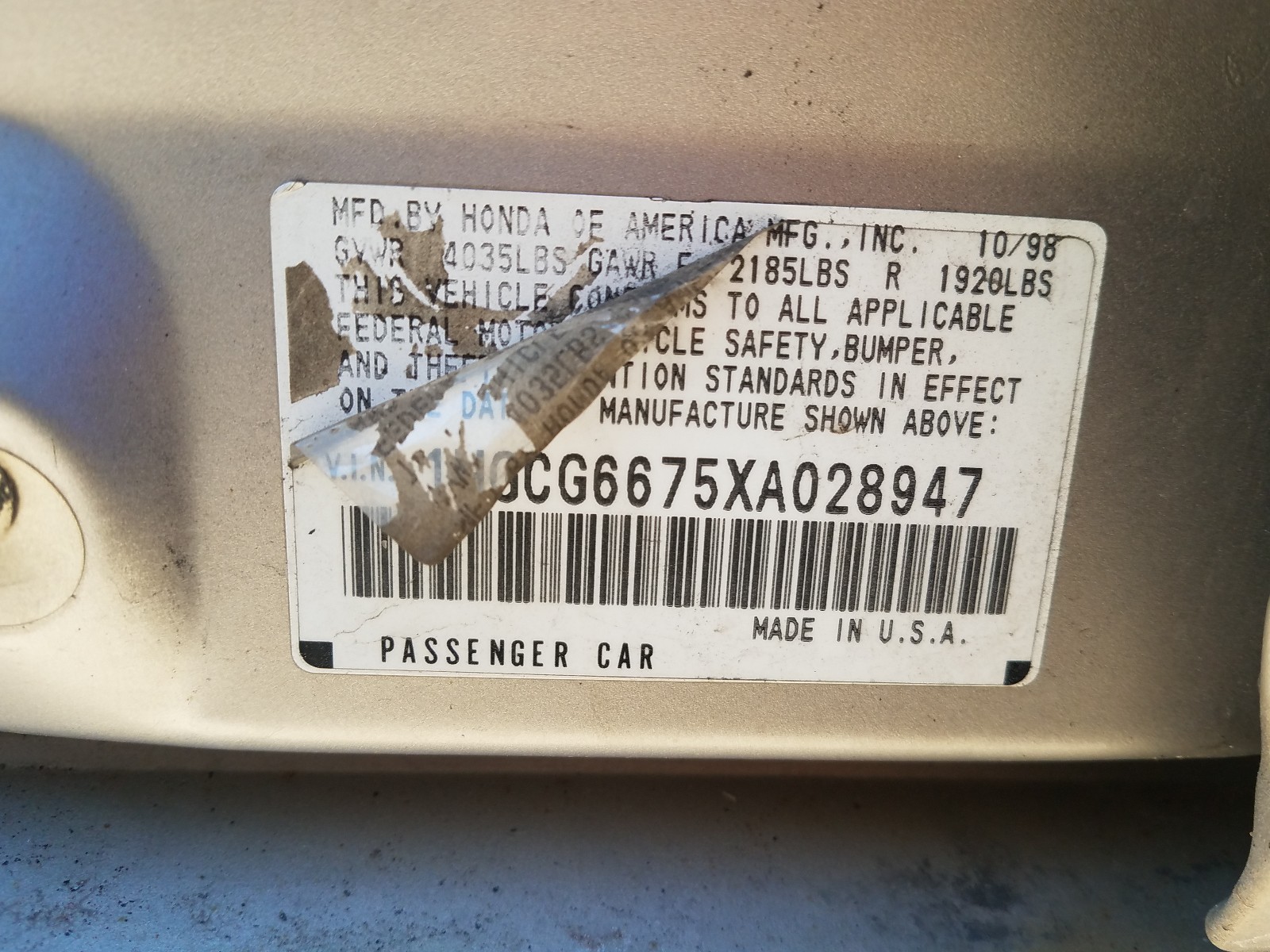 Photo 9 VIN: 1HGCG6675XA028947 - HONDA ACCORD EX 