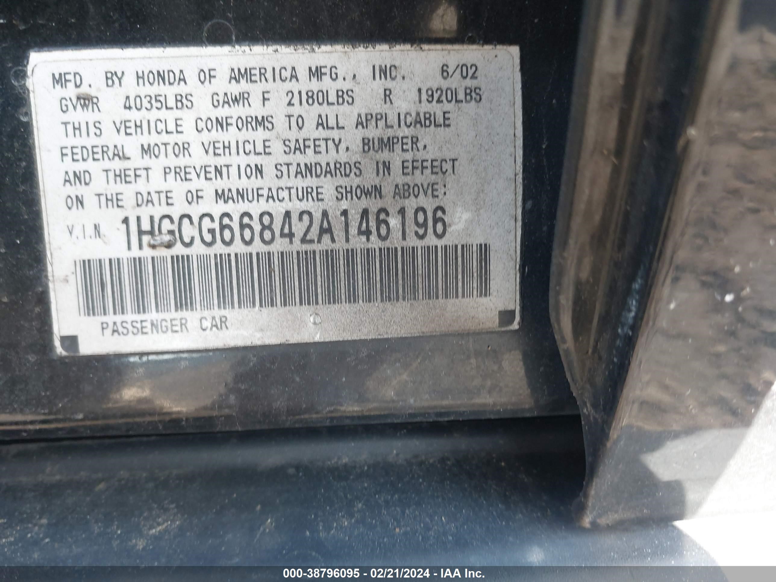 Photo 8 VIN: 1HGCG66842A146196 - HONDA ACCORD 