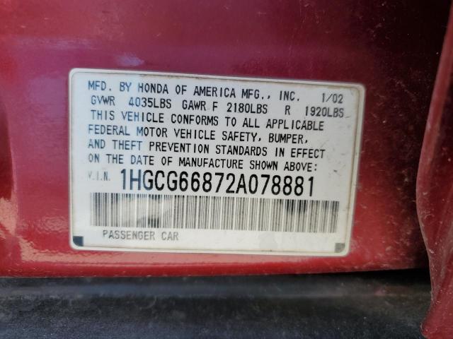 Photo 12 VIN: 1HGCG66872A078881 - HONDA ACCORD EX 