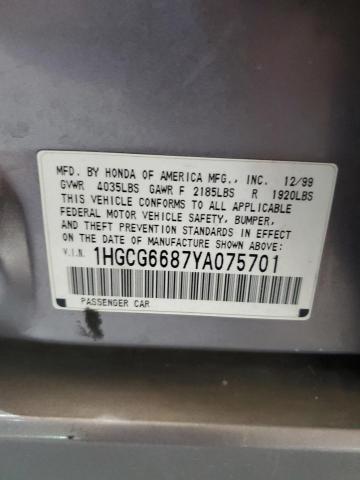 Photo 11 VIN: 1HGCG6687YA075701 - HONDA ACCORD 