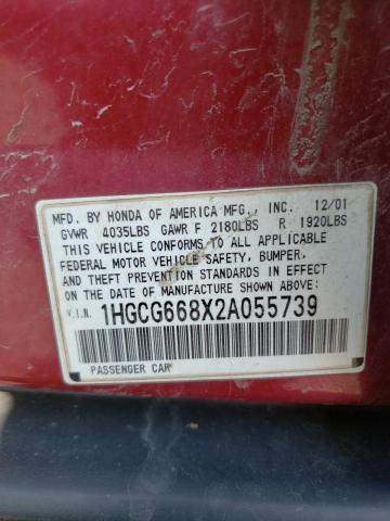 Photo 11 VIN: 1HGCG668X2A055739 - HONDA ACCORD EX 