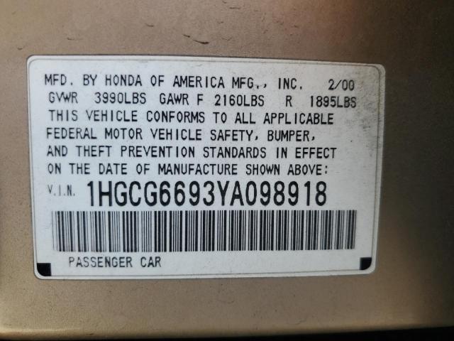 Photo 11 VIN: 1HGCG6693YA098918 - HONDA ACCORD 