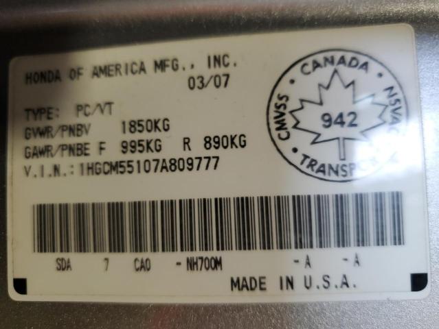 Photo 11 VIN: 1HGCM55107A809777 - HONDA ACCORD 