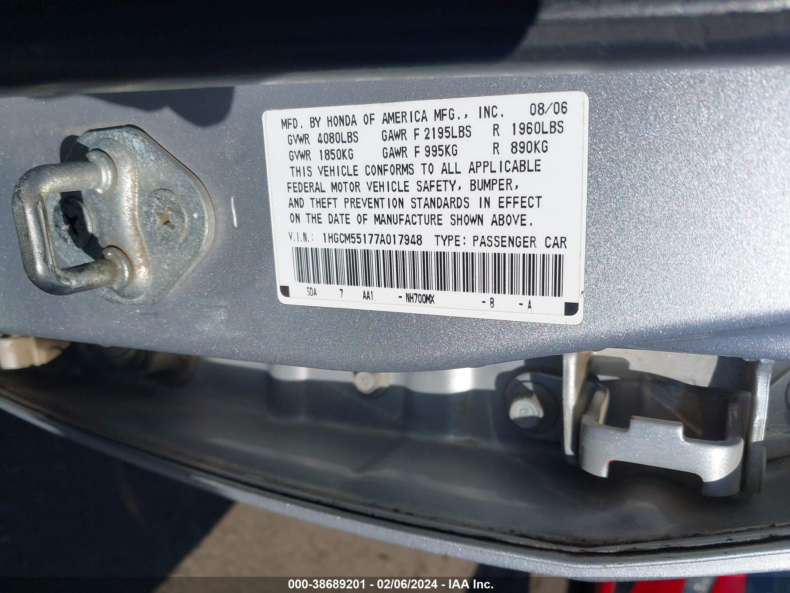 Photo 8 VIN: 1HGCM55177A017948 - HONDA ACCORD 