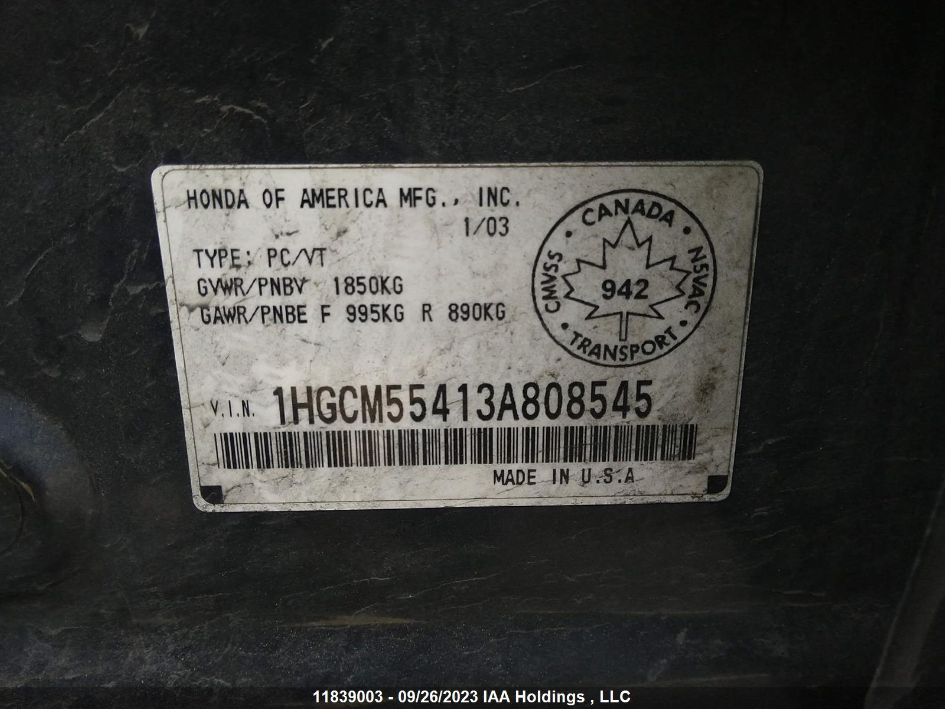 Photo 8 VIN: 1HGCM55413A808545 - HONDA ACCORD 