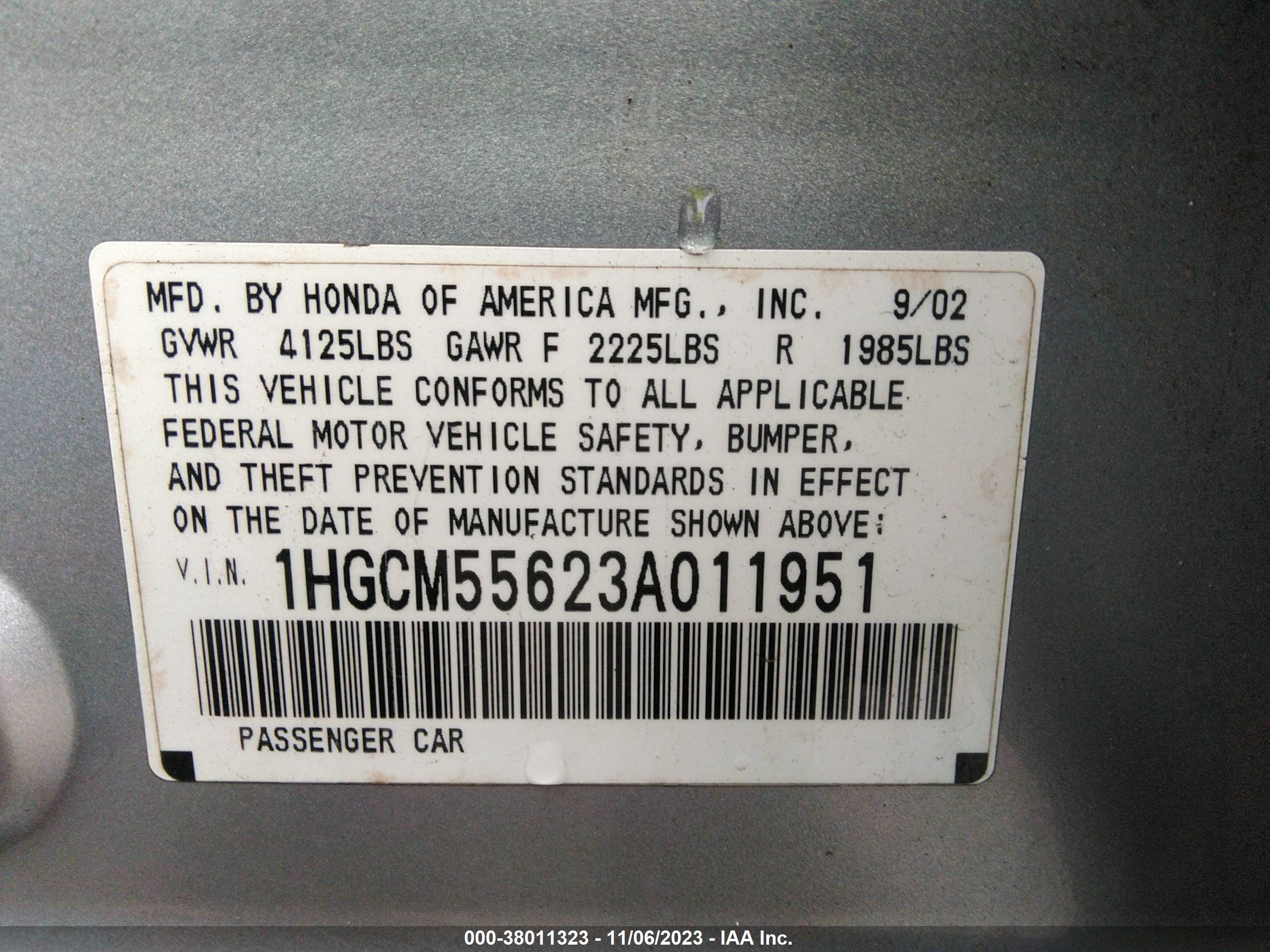 Photo 8 VIN: 1HGCM55623A011951 - HONDA ACCORD 